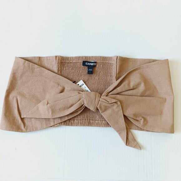 Express Women's Tan Linen Blend Tie Front Tube Top Sizes XS, L - Picture 1 of 5
